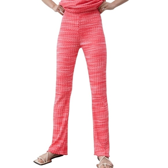 NWT Zara High Waisted Knit Flare Pink Barbiecore Pants - Picture 1 of 8